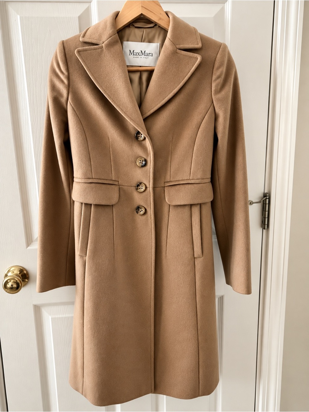 Max Mara Camel Virgin Wool Angora Tailored Coat US 4 IT 38